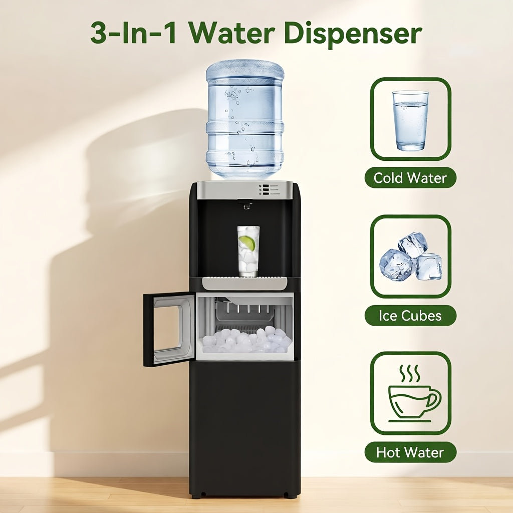 3‑in‑1 Top‑Loading Water Dispenser with Built‑in Ice Maker, Hot Cold Room Temp Water, Child Lock & Removable Drip Tray for Home Kitchen Office