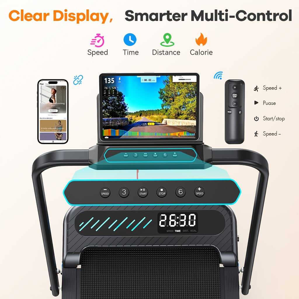 2 in 1 Folding Treadmill, 3.0HP Under Desk Walking Running Treadmill with App Control, 320LBS Capacity Quiet Portable Treadmill for Home Office