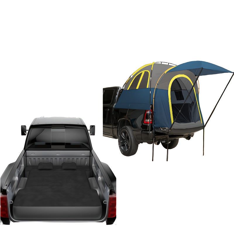 Pickup Truck Bed Tent with Air Mattress, 5.5‑6.5FT Truck Bed Camping Tent with Sun Canopy, PU3000 Waterproof Truck Bed Tent for Camping Travel