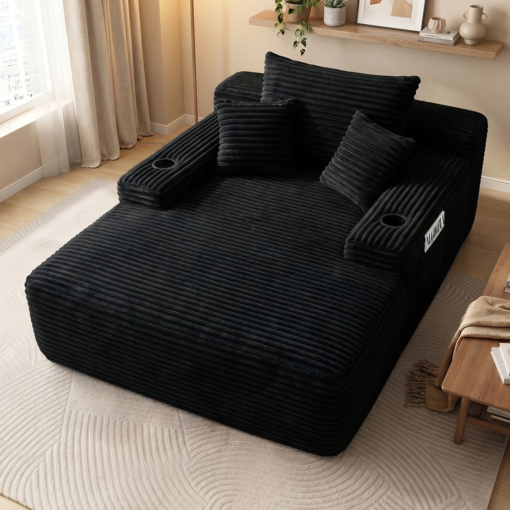 🛋️ MONZIA Oversized Corduroy Chaise Lounge Sofa — 400+ Pocket Springs, 1000LBS Capacity, Cup Holders & Storage Pockets for Living Room Bedroom