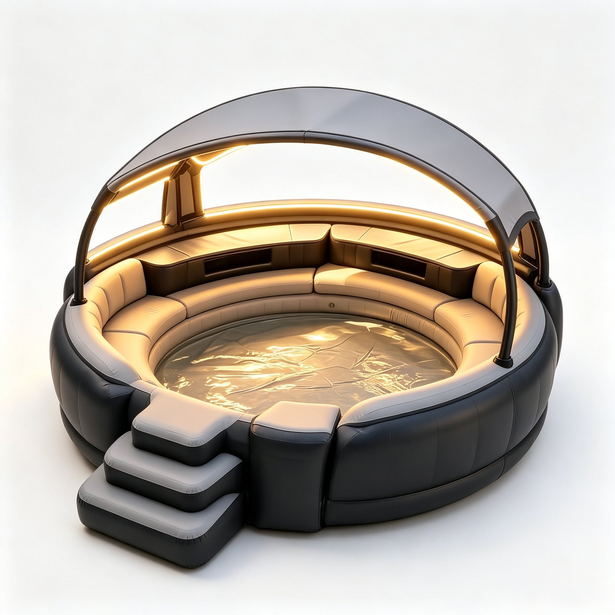 4‑7 Person Inflatable Circular Hot Tub Spa｜Outdoor Inflatable Spa with Foldable Canopy, LED Lights, Built‑in Seats & Drink Bar for Backyard Gatherings