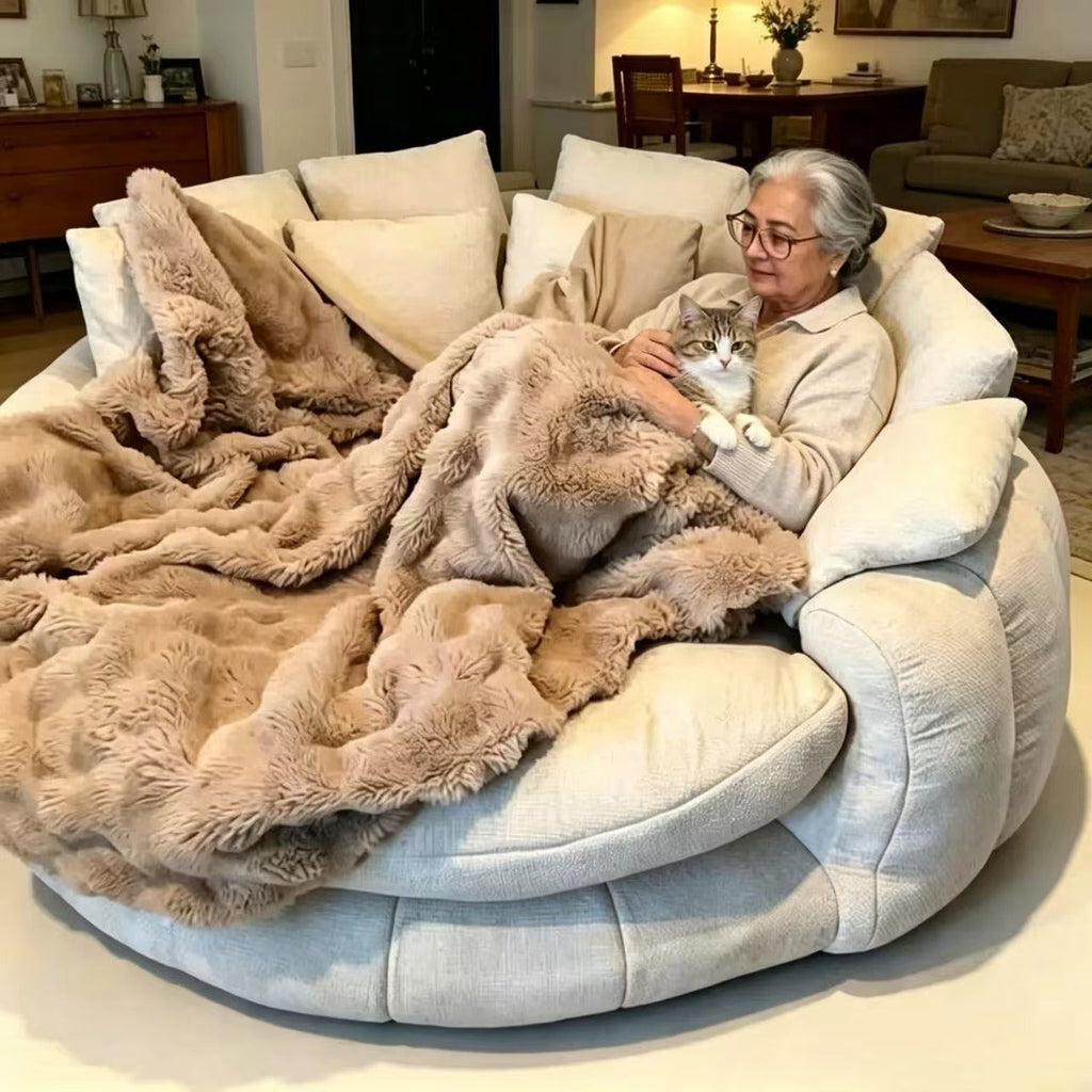 70 Inch Oversized Round Cuddle Daybed Sofa｜High‑Density Foam Circular Reading Nook Chair, Washable Cover & Pillows for Bedroom Reading Corner