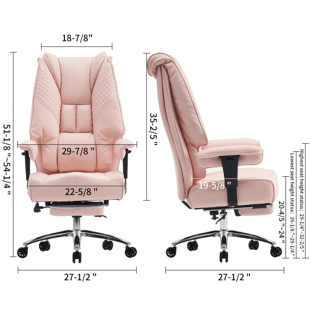 High Back PU Leather Executive Office Chair, 90-145° Reclining Desk Chair with Retractable Footrest & Spring Cushion, Adjustable Armrest Computer Chair for Home Office