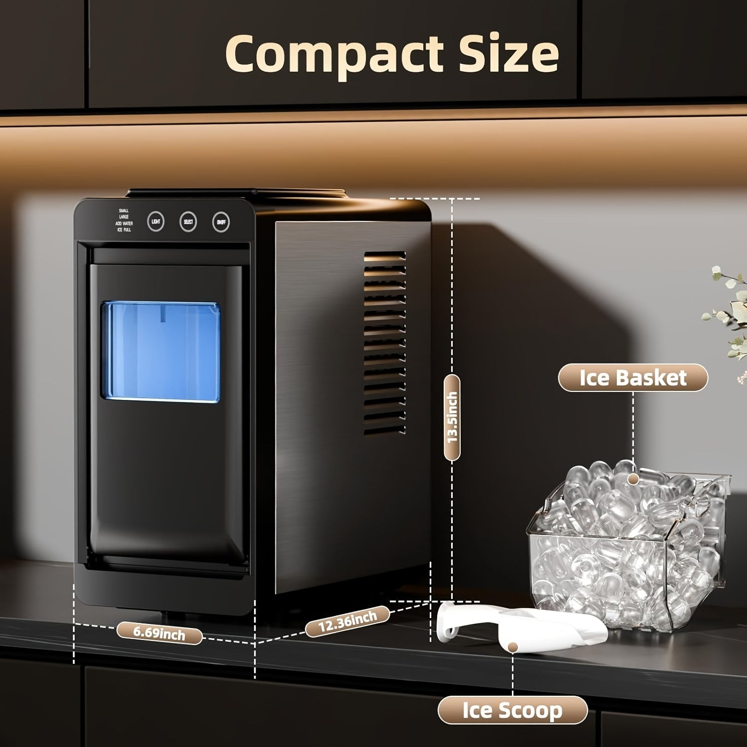 Countertop Ice Maker Machine｜6‑13 Mins Fast Ice, 28Lbs/24H Self‑Cleaning Portable Ice Machine, 2 Sizes Bullet Ice for Home Kitchen Bar Party