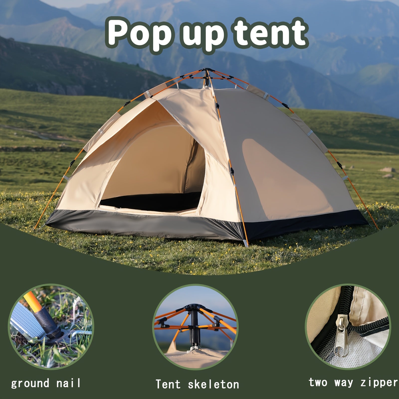 2‑4 Person Automatic Pop‑Up Camping Tent, Quick Setup Waterproof Portable Outdoor Tent with Carry Bag for Hiking Backpacking Picnic
