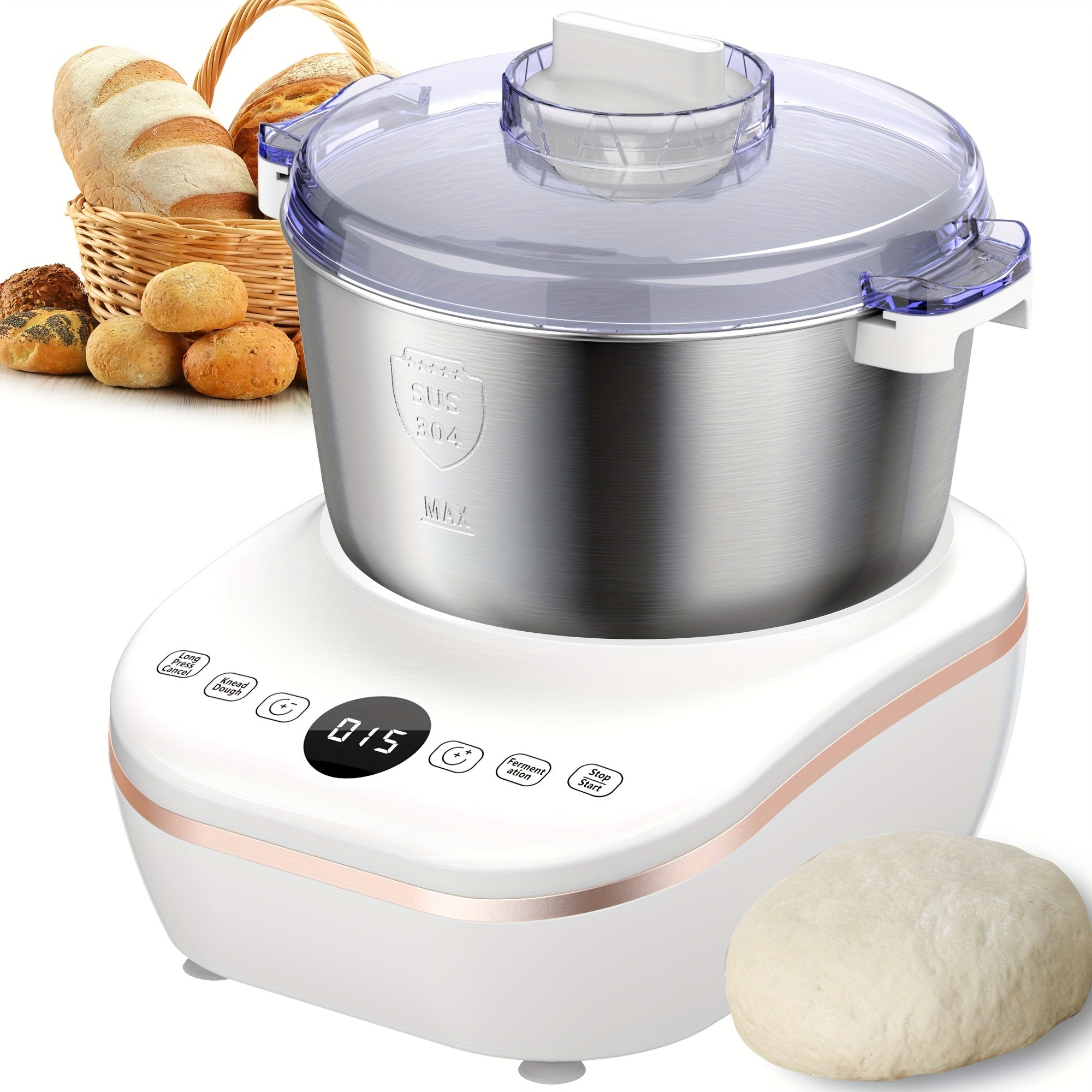 Electric Dough Maker with Proof Function, 5QT/7QT 304 Stainless Steel Hands‑Free Dough Kneader for Bread Dumplings Pizza