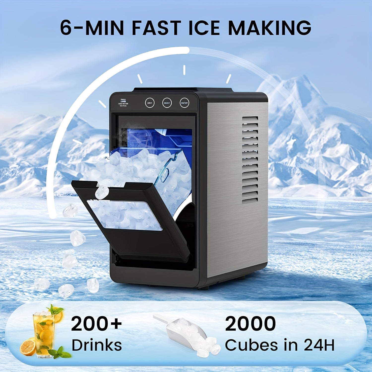 Countertop Ice Maker Machine｜6‑13 Mins Fast Ice, 28Lbs/24H Self‑Cleaning Portable Ice Machine, 2 Sizes Bullet Ice for Home Kitchen Bar Party