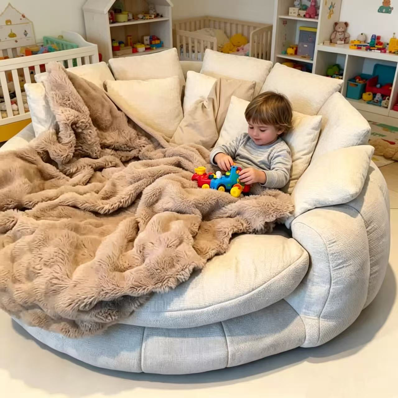 70 Inch Oversized Round Cuddle Daybed Sofa｜High‑Density Foam Circular Reading Nook Chair, Washable Cover & Pillows for Bedroom Reading Corner