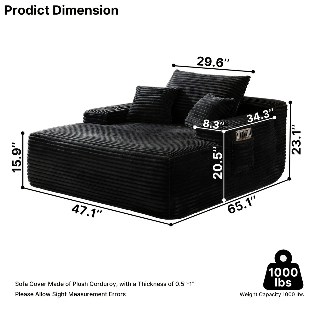 🛋️ MONZIA Oversized Corduroy Chaise Lounge Sofa — 400+ Pocket Springs, 1000LBS Capacity, Cup Holders & Storage Pockets for Living Room Bedroom