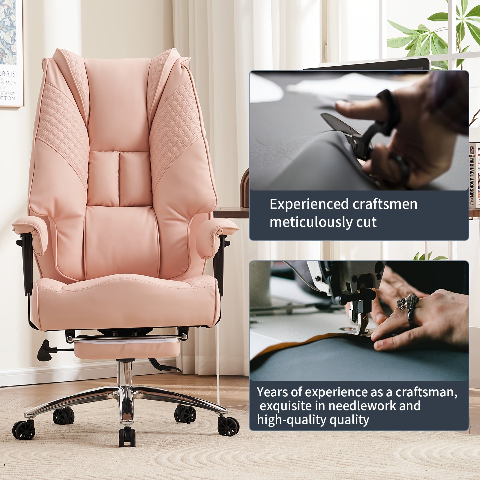 High Back PU Leather Executive Office Chair, 90-145° Reclining Desk Chair with Retractable Footrest & Spring Cushion, Adjustable Armrest Computer Chair for Home Office