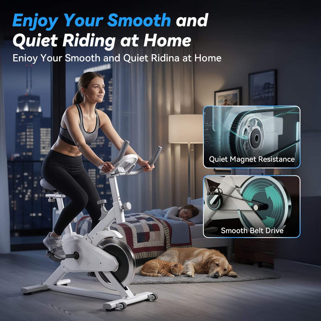 Quiet Belt‑Drive Indoor Stationary Exercise Bike｜280LBS Weight Capacity Adjustable Home Spinning Bike for Cardio Workout