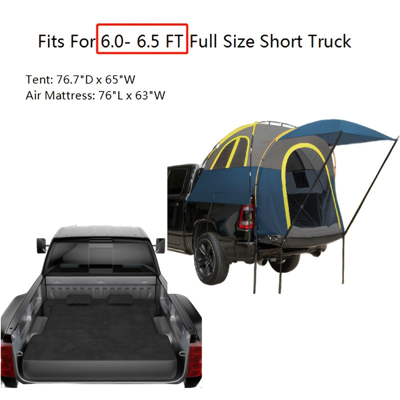 Pickup Truck Bed Tent with Air Mattress, 5.5‑6.5FT Truck Bed Camping Tent with Sun Canopy, PU3000 Waterproof Truck Bed Tent for Camping Travel