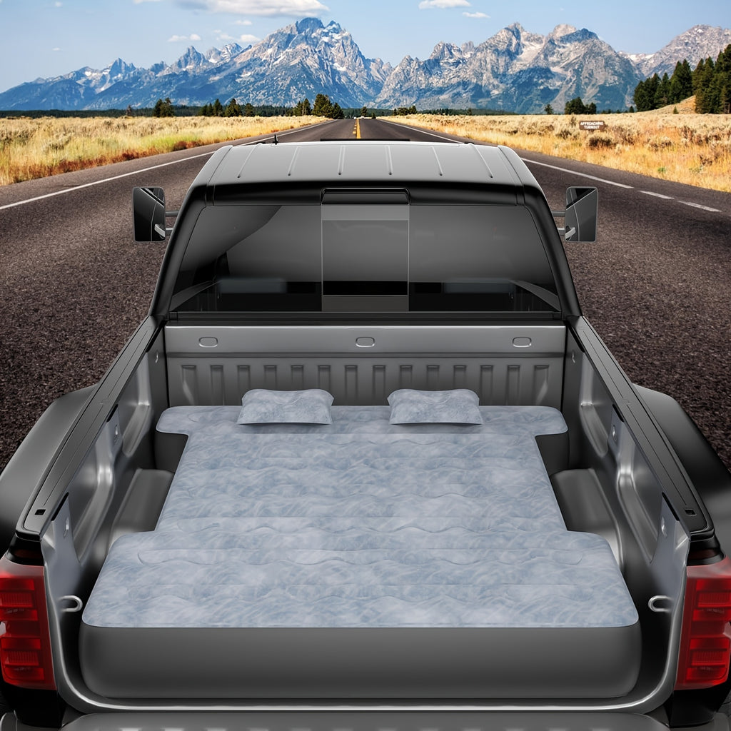 Pickup Truck Bed Tent with Air Mattress, 5.5‑6.5FT Truck Bed Camping Tent with Sun Canopy, PU3000 Waterproof Truck Bed Tent for Camping Travel