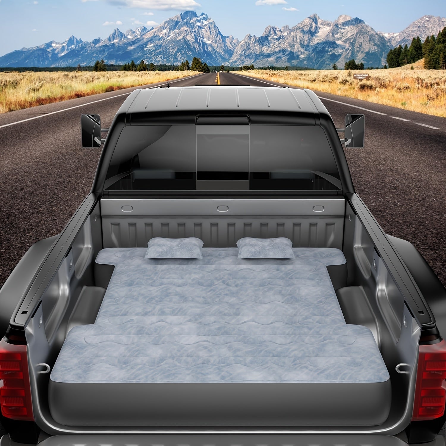 Pickup Truck Bed Tent with Air Mattress, 5.5‑6.5FT Truck Bed Camping Tent with Sun Canopy, PU3000 Waterproof Truck Bed Tent for Camping Travel