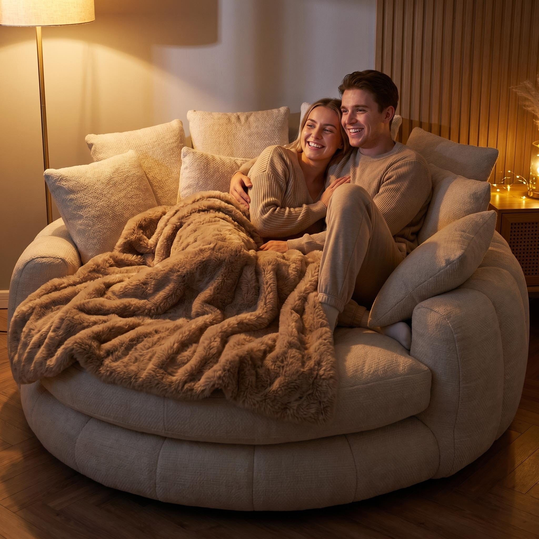 70 Inch Oversized Round Cuddle Daybed Sofa｜High‑Density Foam Circular Reading Nook Chair, Washable Cover & Pillows for Bedroom Reading Corner