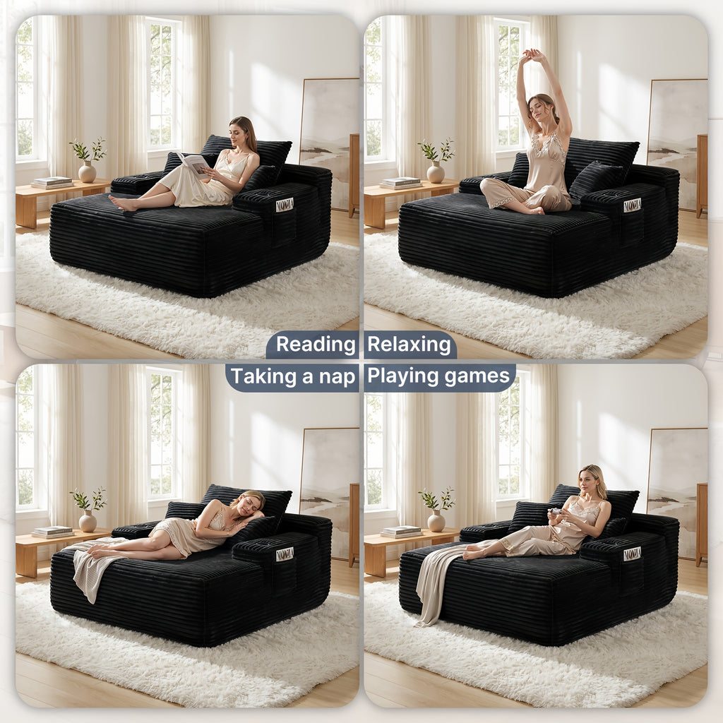 🛋️ MONZIA Oversized Corduroy Chaise Lounge Sofa — 400+ Pocket Springs, 1000LBS Capacity, Cup Holders & Storage Pockets for Living Room Bedroom