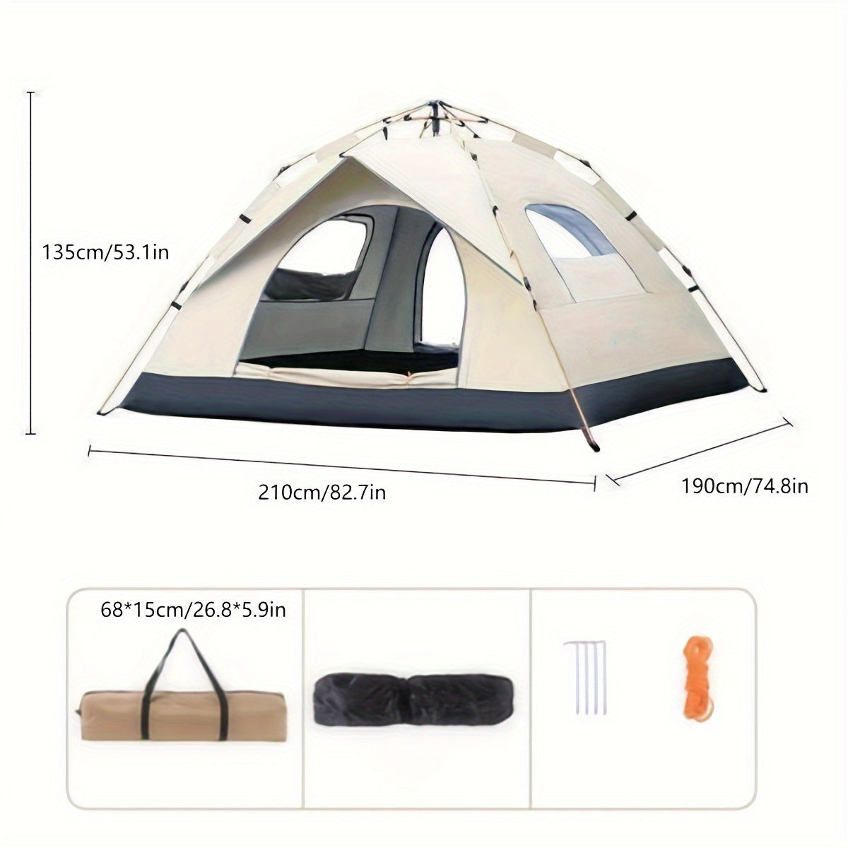 2‑4 Person Automatic Pop‑Up Camping Tent, Quick Setup Waterproof Portable Outdoor Tent with Carry Bag for Hiking Backpacking Picnic