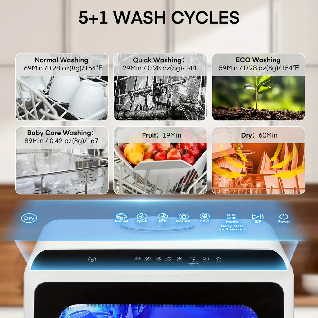🔥 Portable Countertop Dishwasher — 5 Programs, Drying & Delay, Dual Water Supply, 30L Large Capacity for Small Kitchens