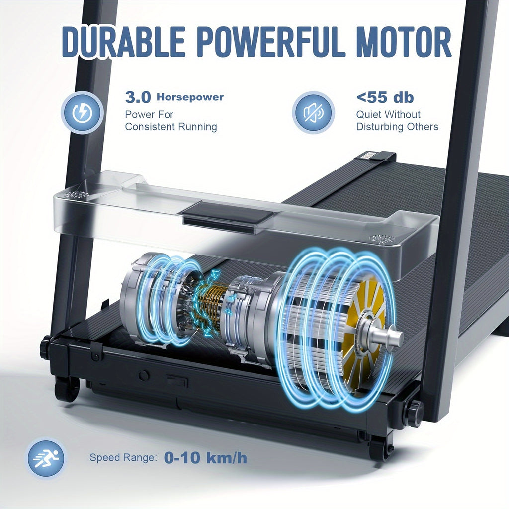 Foldable Electric Treadmill｜3.0HP Quiet Motor 300LBS Weight Capacity, Compact Folding Running Machine for Home Apartment Office Workout