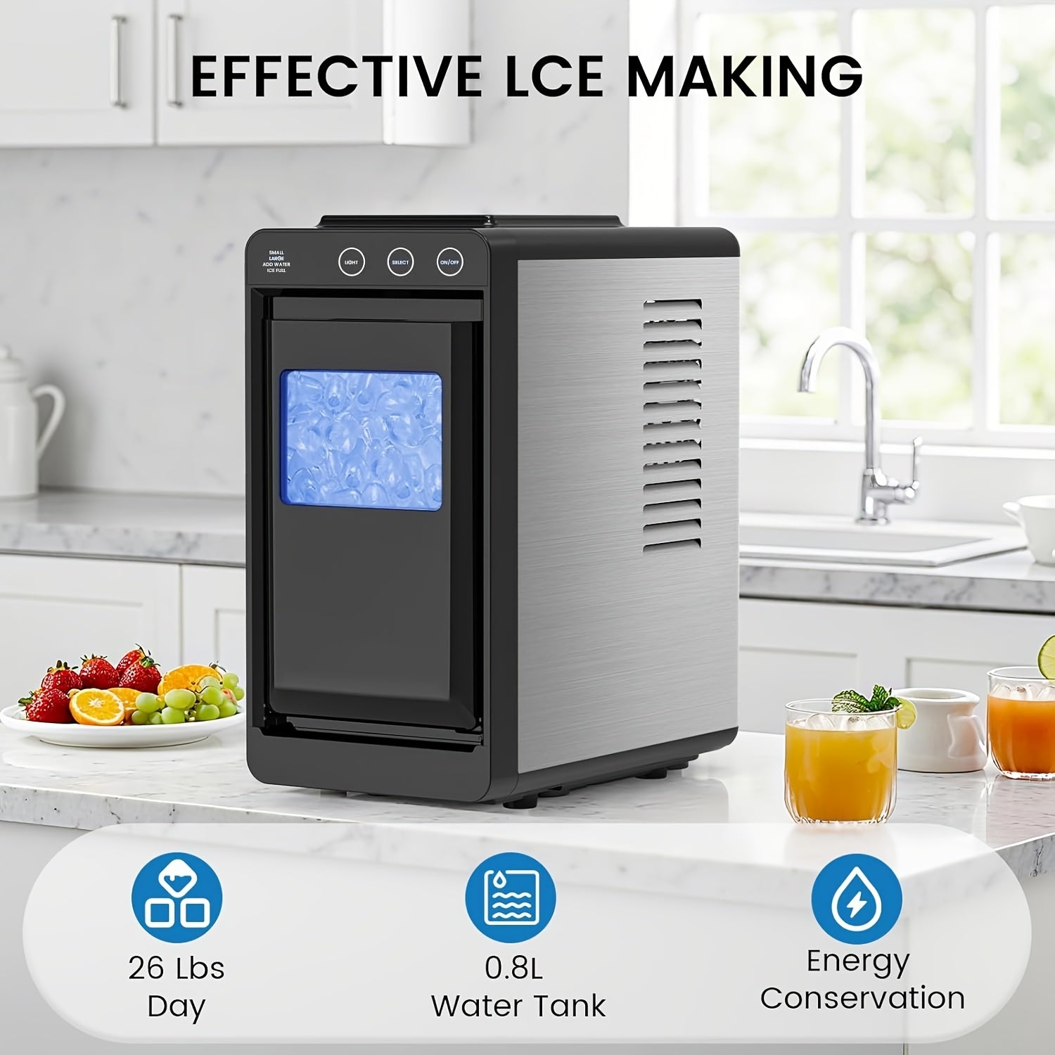 Countertop Ice Maker Machine｜6‑13 Mins Fast Ice, 28Lbs/24H Self‑Cleaning Portable Ice Machine, 2 Sizes Bullet Ice for Home Kitchen Bar Party