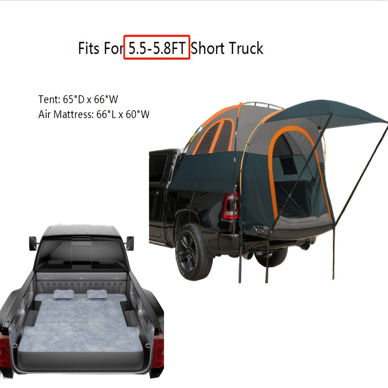 Pickup Truck Bed Tent with Air Mattress, 5.5‑6.5FT Truck Bed Camping Tent with Sun Canopy, PU3000 Waterproof Truck Bed Tent for Camping Travel