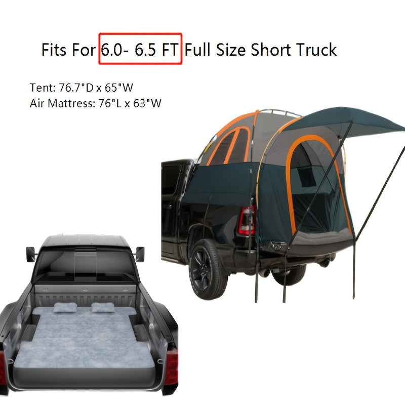 Pickup Truck Bed Tent with Air Mattress, 5.5‑6.5FT Truck Bed Camping Tent with Sun Canopy, PU3000 Waterproof Truck Bed Tent for Camping Travel