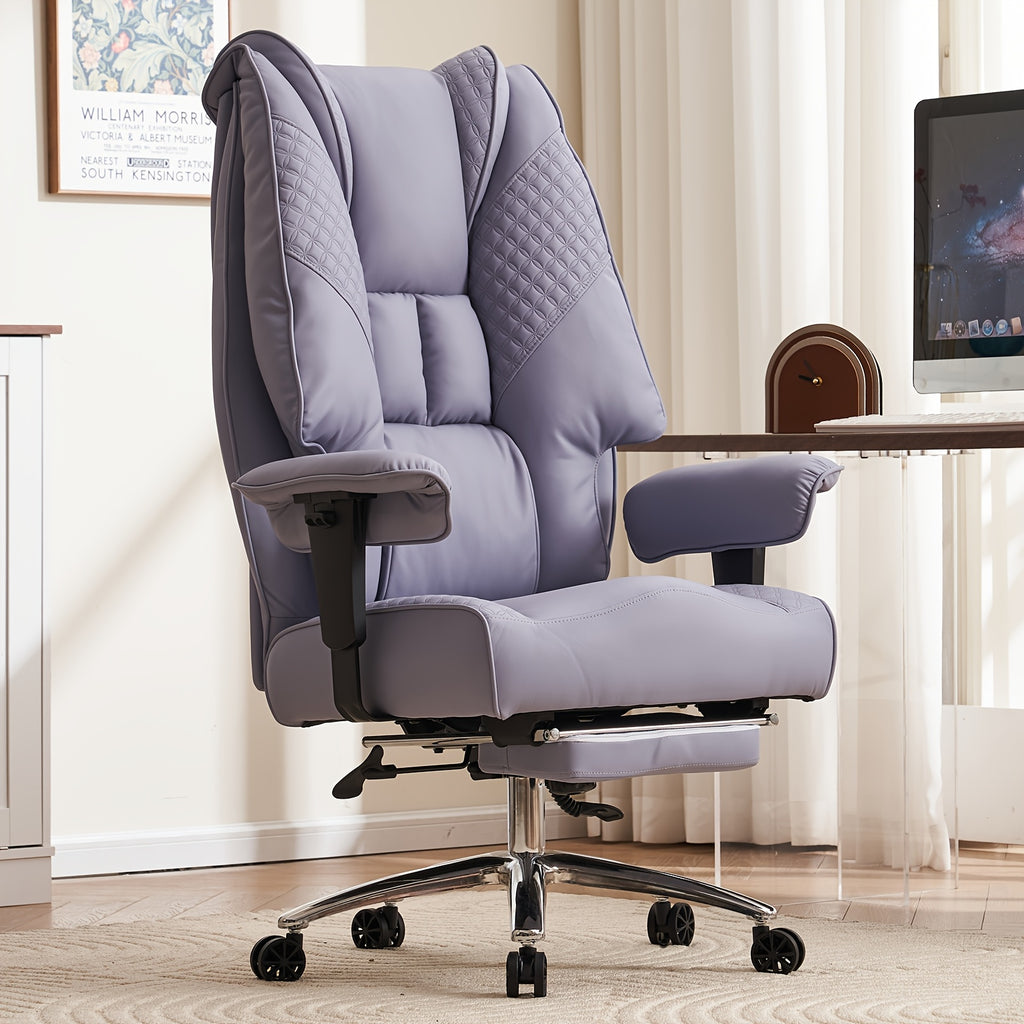 Pink Big & Tall Executive Office Chair｜High‑Back PU Leather Reclining Desk Chair with Footrest, Spring Seat Cushion Adjustable Armrest for Home Workspace
