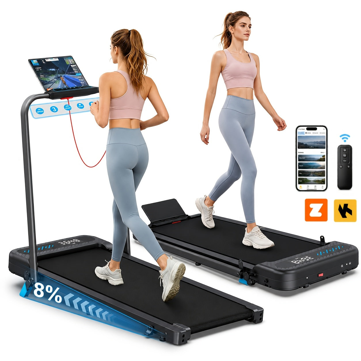 2 in 1 Folding Treadmill, 3.0HP Under Desk Walking Running Treadmill with App Control, 320LBS Capacity Quiet Portable Treadmill for Home Office