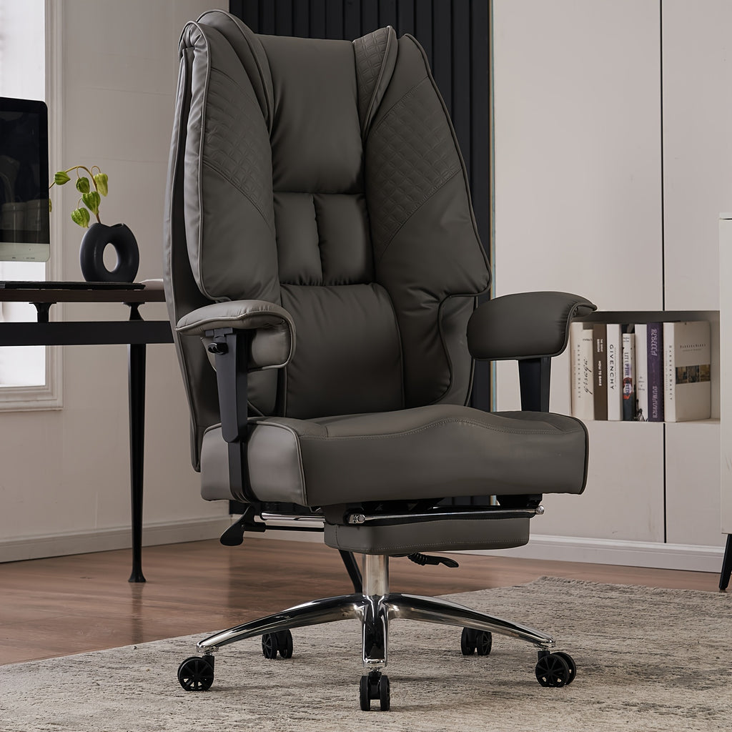 Pink Big & Tall Executive Office Chair｜High‑Back PU Leather Reclining Desk Chair with Footrest, Spring Seat Cushion Adjustable Armrest for Home Workspace