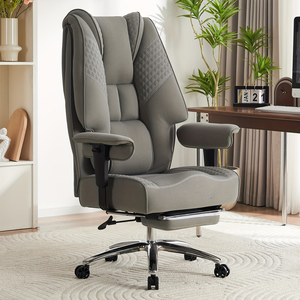 Pink Big & Tall Executive Office Chair｜High‑Back PU Leather Reclining Desk Chair with Footrest, Spring Seat Cushion Adjustable Armrest for Home Workspace
