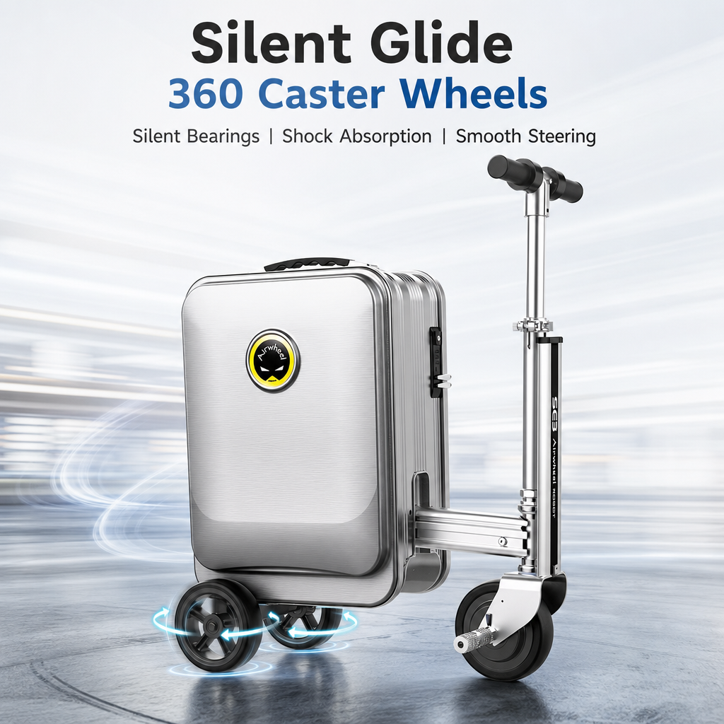 Rideable Scooter Luggage｜Foldable Aluminum Carry‑On Suitcase, TSA Lock Silent Spinner Wheels, Multi‑Purpose Riding Suitcase for Airport Commute Campus