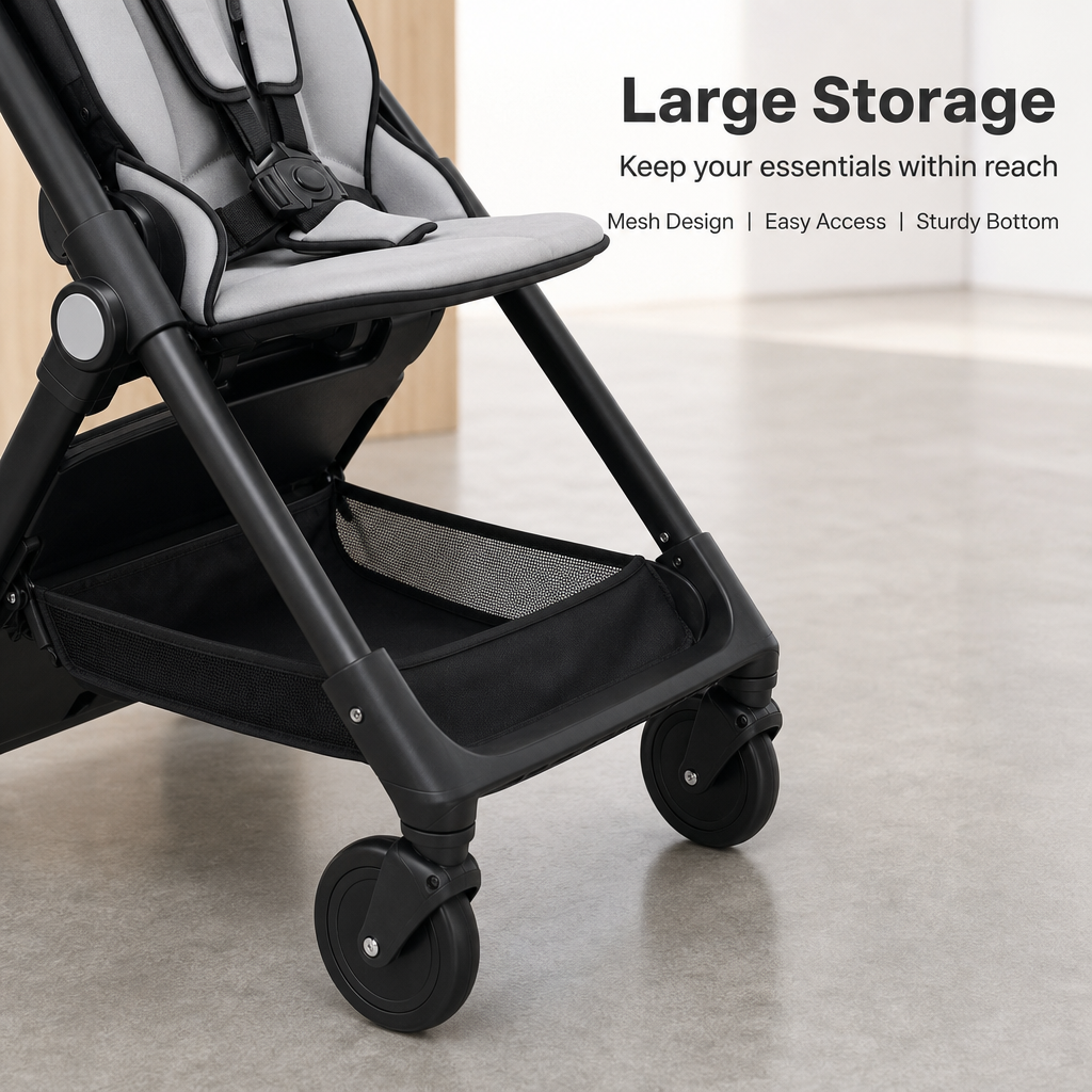 Cabin‑Approved Compact Travel Baby Stroller, One‑Push Quick Fold Lightweight Airplane Stroller with Shock‑Absorbing Wheels & 5‑Point Safety Harness