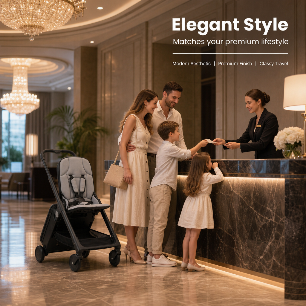 Cabin‑Approved Compact Travel Baby Stroller, One‑Push Quick Fold Lightweight Airplane Stroller with Shock‑Absorbing Wheels & 5‑Point Safety Harness