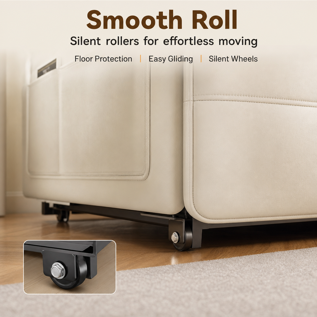 3‑Mode Convertible Folding Sofa Bed, Multi‑Function Sleeper Sofa with Side Storage Pockets & Silent Wheels, High‑Density Cushion Sofa Bed for Small Apartment Guest Room
