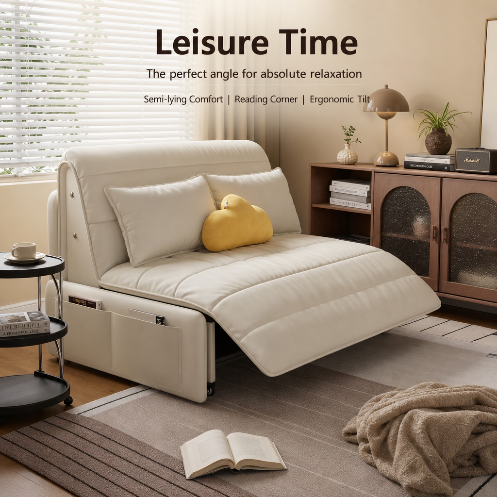 3‑Mode Convertible Folding Sofa Bed, Multi‑Function Sleeper Sofa with Side Storage Pockets & Silent Wheels, High‑Density Cushion Sofa Bed for Small Apartment Guest Room