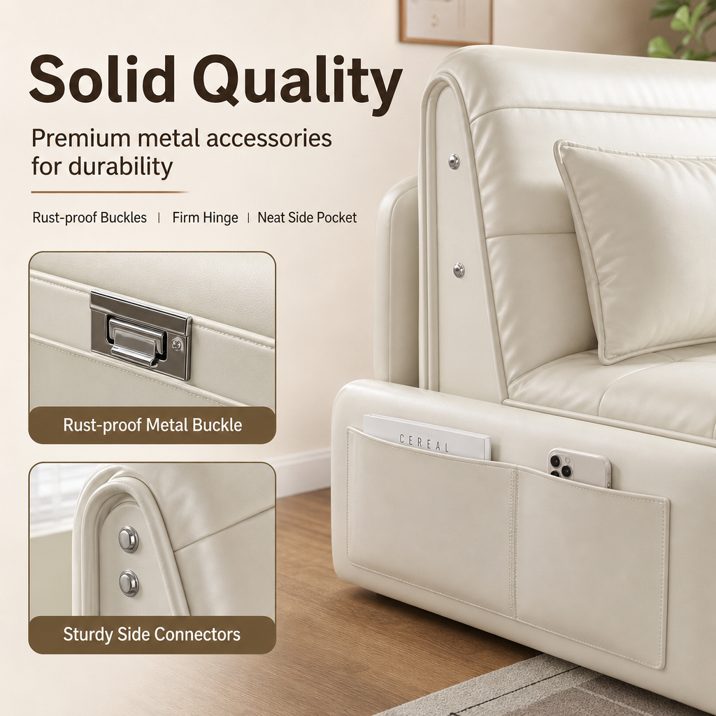 3‑Mode Convertible Folding Sofa Bed, Multi‑Function Sleeper Sofa with Side Storage Pockets & Silent Wheels, High‑Density Cushion Sofa Bed for Small Apartment Guest Room