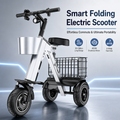 3‑Wheel Folding Electric Scooter, 450W Brushless Motor 30‑50KM Range Removable Battery, Airline Approved Foldable E‑Scooter with Basket & Quad Suspension for City Commute Travel