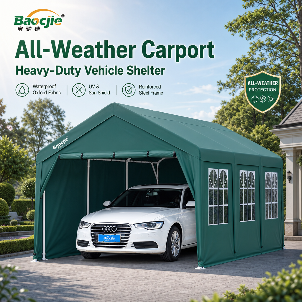 All‑Weather Portable Car Canopy Garage, 360° Enclosed Oxford Fabric Carport Tent with Zipper Doors for SUV, Sedans & Outdoor Storage