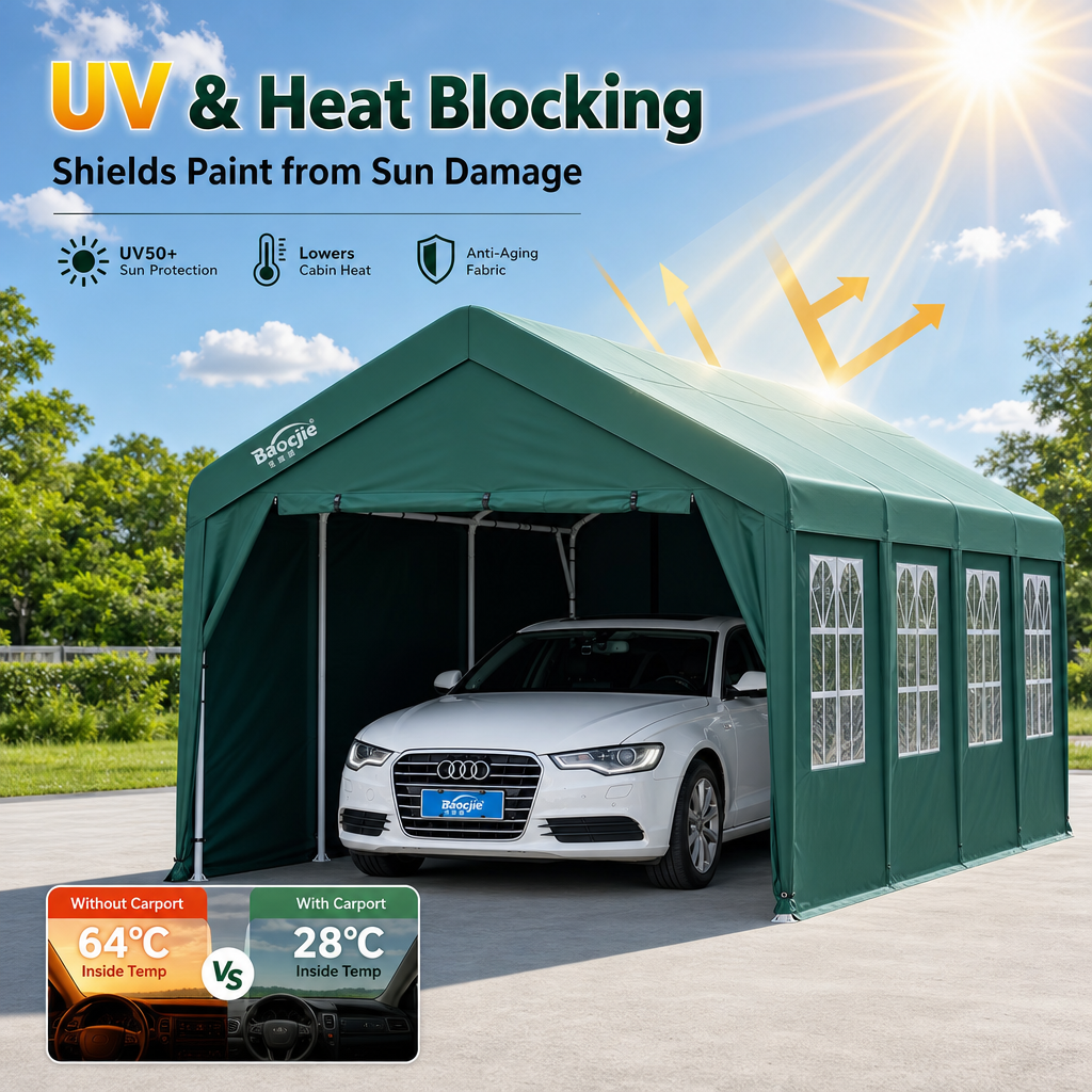 All‑Weather Portable Car Canopy Garage, 360° Enclosed Oxford Fabric Carport Tent with Zipper Doors for SUV, Sedans & Outdoor Storage