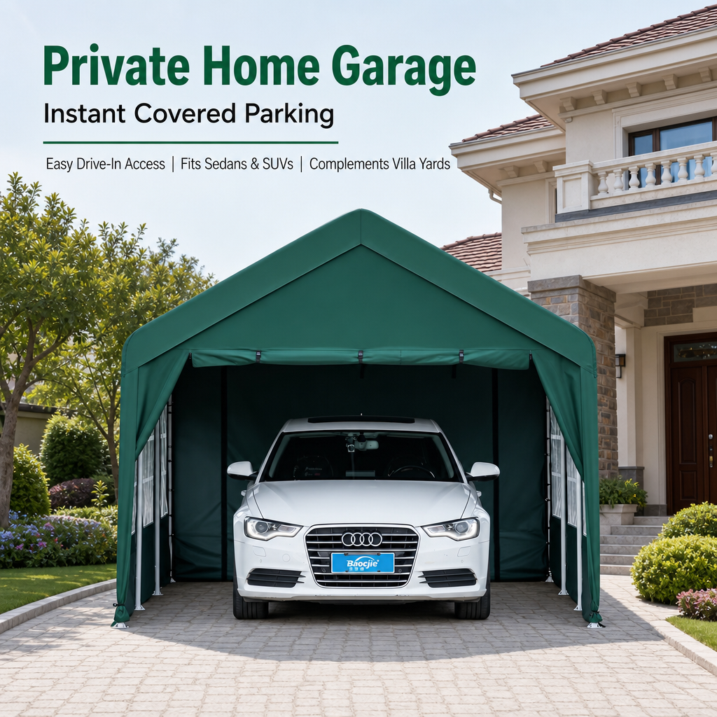 All‑Weather Portable Car Canopy Garage, 360° Enclosed Oxford Fabric Carport Tent with Zipper Doors for SUV, Sedans & Outdoor Storage