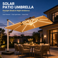 Outdoor Solar Powered Cantilever Umbrella, Dual‑Color LED Light, Heavy‑Duty Aluminum Square Patio Umbrella