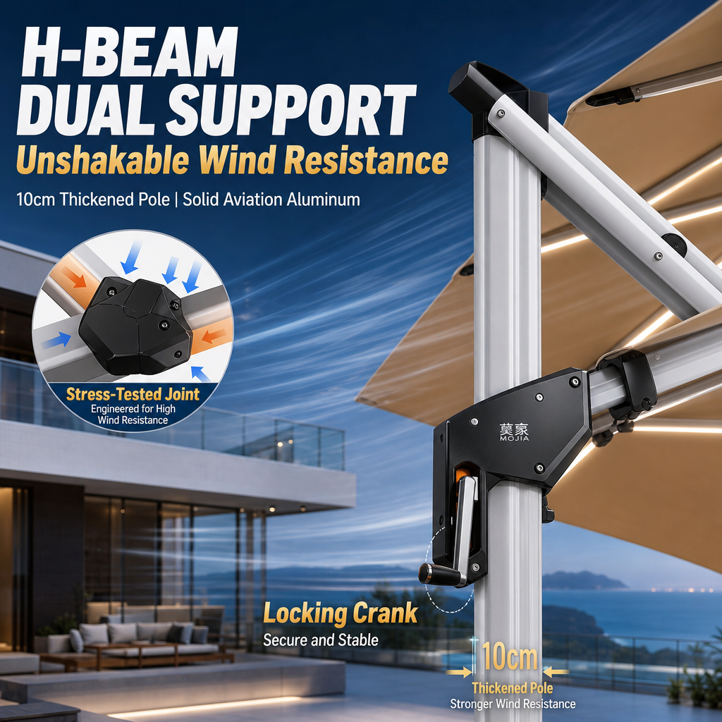 Outdoor Solar Powered Cantilever Umbrella, Dual‑Color LED Light, Heavy‑Duty Aluminum Square Patio Umbrella