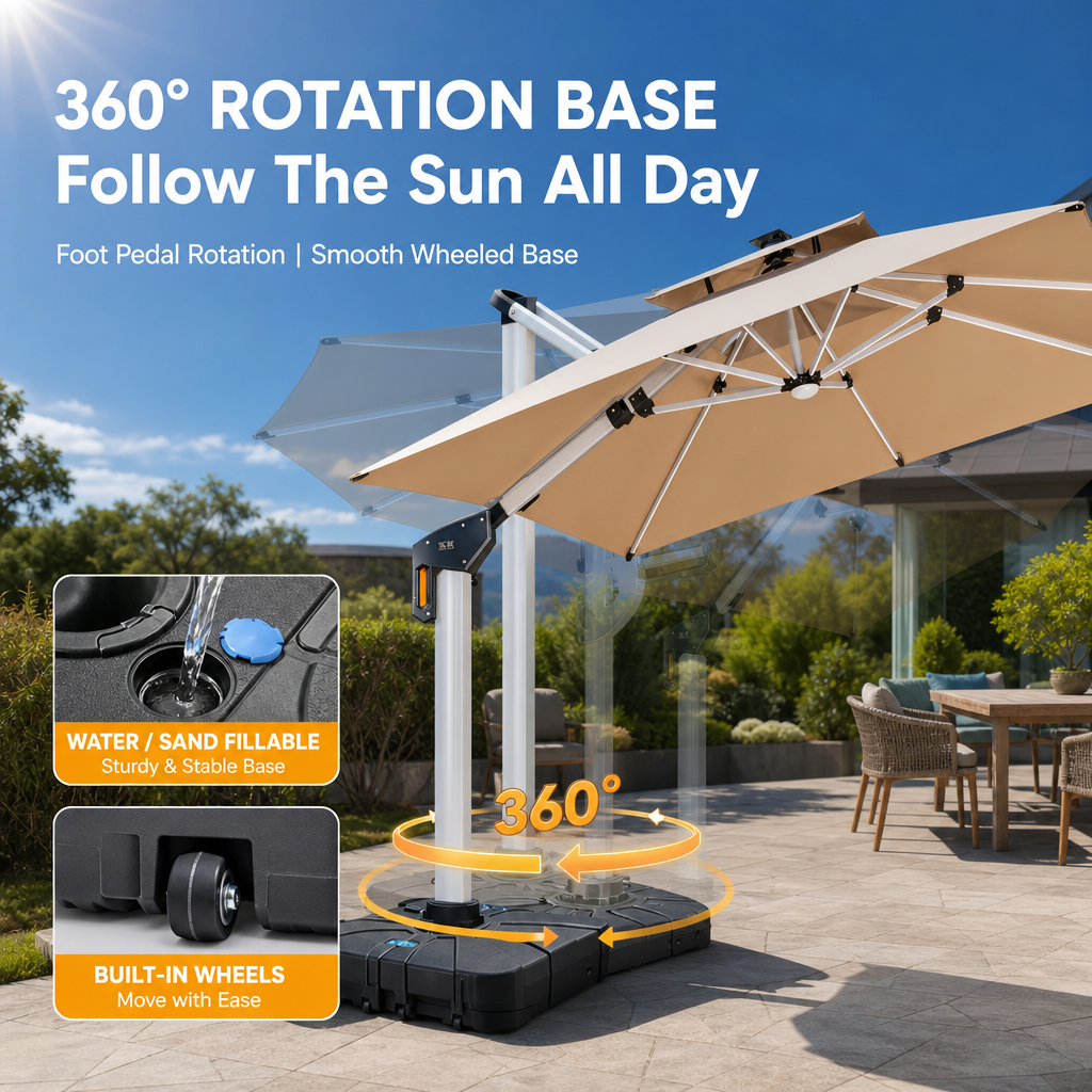 Outdoor Solar Powered Cantilever Umbrella, Dual‑Color LED Light, Heavy‑Duty Aluminum Square Patio Umbrella