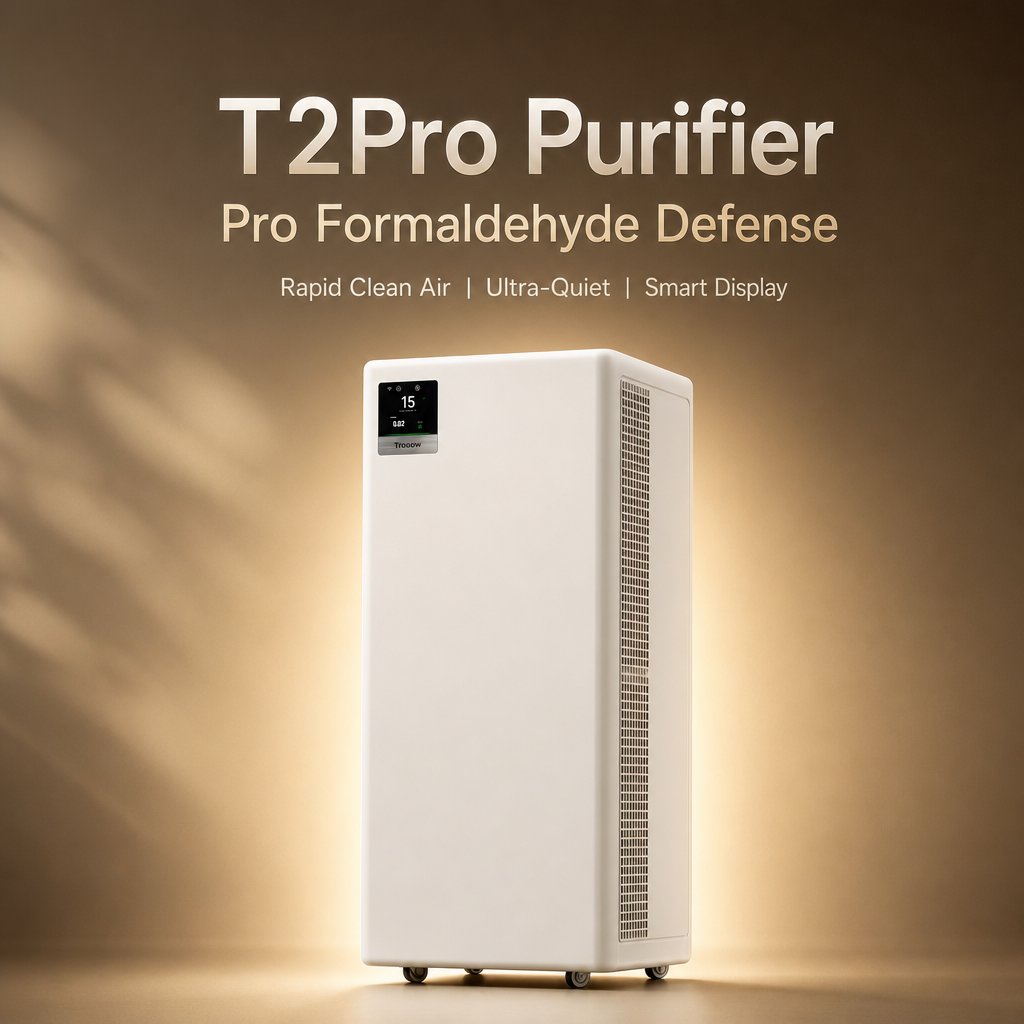 T2Pro Pro‑Grade Home Air Purifier, 99.9% Formaldehyde & Odor Elimination, Silent Sleep Mode Smart Monitor Air Purifier for Bedroom, Pet House & New Renovation