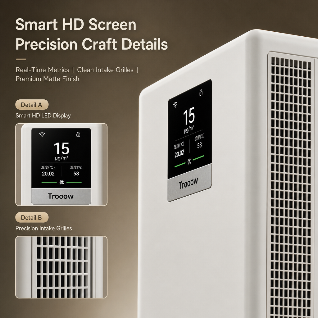T2Pro Pro‑Grade Home Air Purifier, 99.9% Formaldehyde & Odor Elimination, Silent Sleep Mode Smart Monitor Air Purifier for Bedroom, Pet House & New Renovation