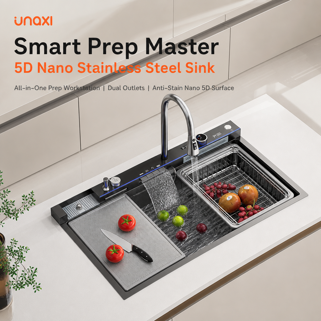 Multifunctional Smart Kitchen Sink, Honeycomb Embossed Nano Anti‑Scratch Stainless Steel Sink, Integrated Workstation with LED Control Panel & High‑Pressure Glass Washer