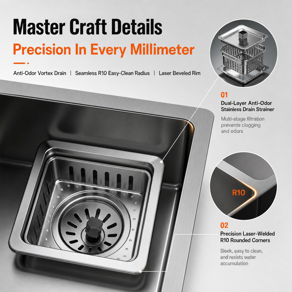 Multifunctional Smart Kitchen Sink, Honeycomb Embossed Nano Anti‑Scratch Stainless Steel Sink, Integrated Workstation with LED Control Panel & High‑Pressure Glass Washer