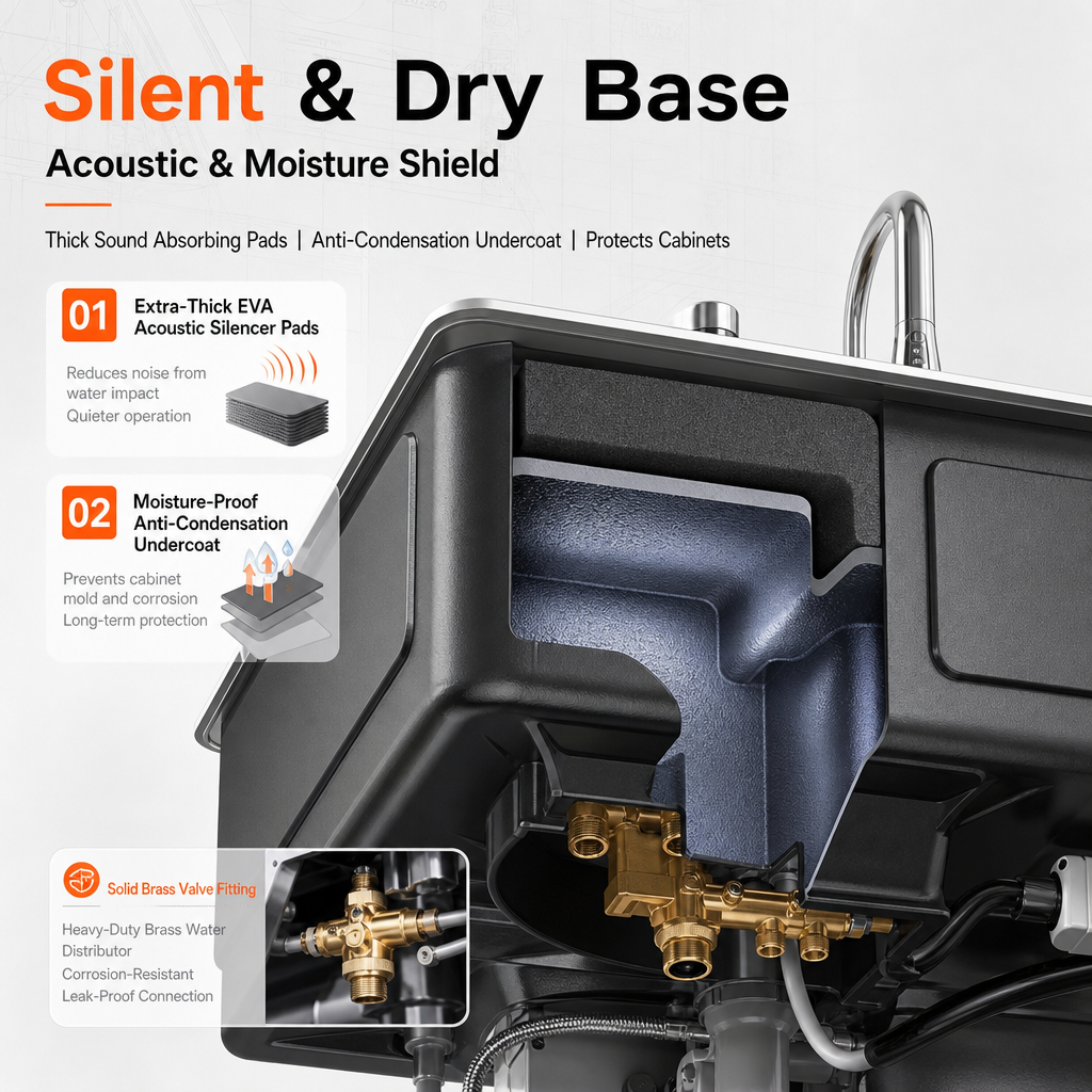 Multifunctional Smart Kitchen Sink, Honeycomb Embossed Nano Anti‑Scratch Stainless Steel Sink, Integrated Workstation with LED Control Panel & High‑Pressure Glass Washer