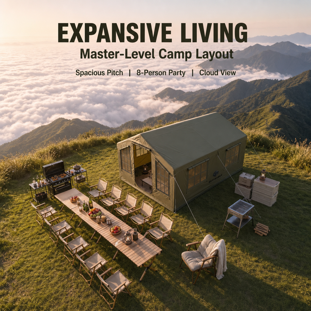 Large Inflatable Glamping House Tent, 1‑Person Quick Inflate Air Beam Tent, 3000mm Rainproof UV‑Protection Luxury Cabin Tent for Backyard & Wilderness Camping