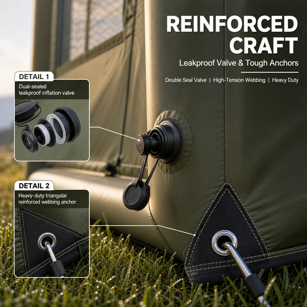 Large Inflatable Glamping House Tent, 1‑Person Quick Inflate Air Beam Tent, 3000mm Rainproof UV‑Protection Luxury Cabin Tent for Backyard & Wilderness Camping